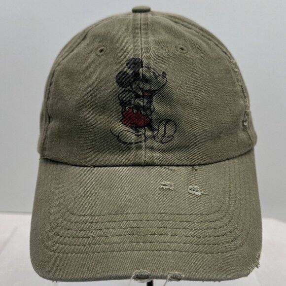 Disney Parks Mickey Mouse Hat Distressed Olive Green Baseball Cap Adjustable - Picture 5 of 10